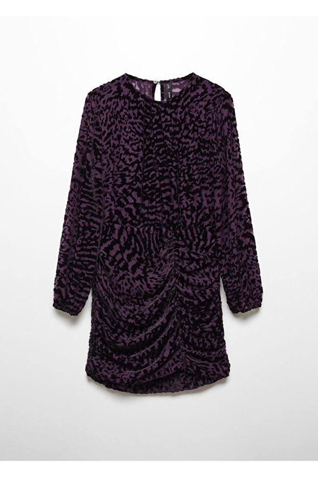 Hayvan Desenli Kadife Elbise - 3