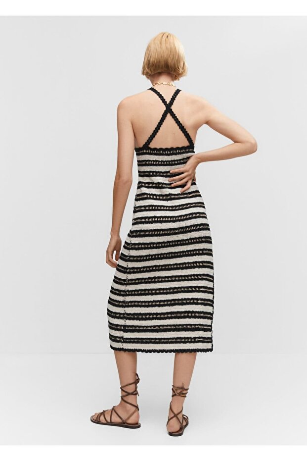 Çizgili Tığ Işi Elbise - 4