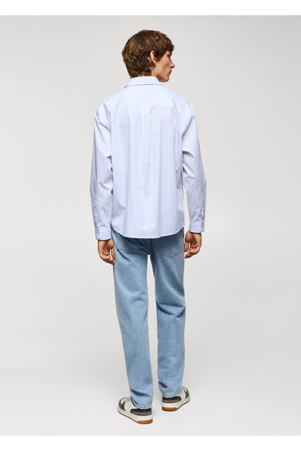 Çizgili pamuklu oversize gömlek - 4