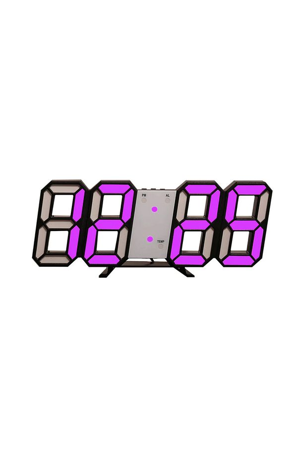 3d Led Dijital Alarm Termometre Takvim Özellikli Masa Duvar Saati Pembe - 1