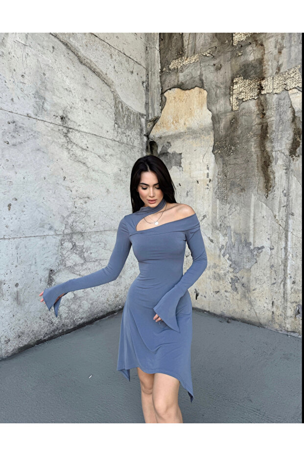 İspanyol Kol Tek Omuz Elbise - 6