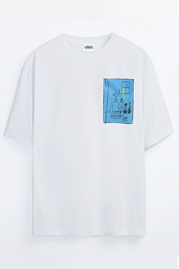 Regular Day Drawing Printed Unisex Oversize T-shirt