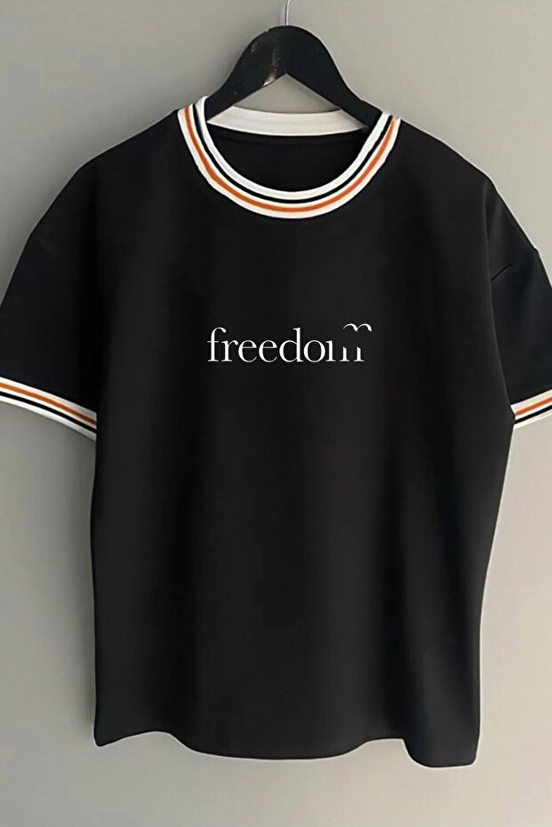 Freedom Printed Oversize Ribbed Crew Neck T-shirt