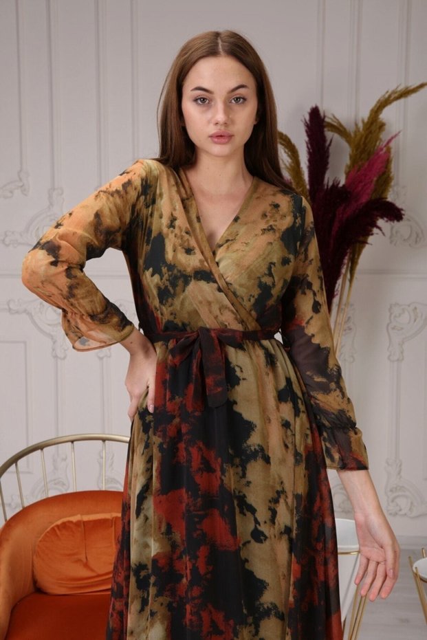 Patterned Midi Chiffon Dress