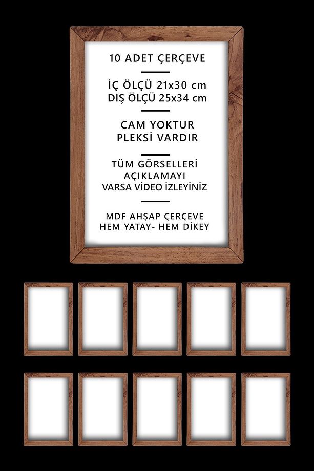 10 adet A4 Çerçeve Ahşap Pvcli 21x30 Sertifika Diploma ve Belge Için Çerçeve - 3