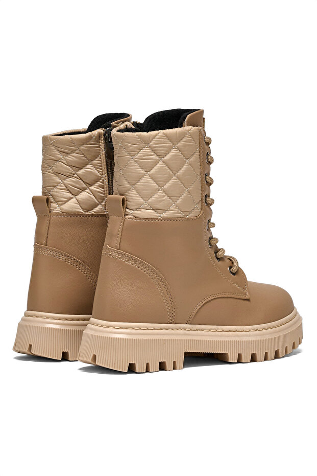 Lányok Nude Thermo Sole steppelt, részletes fűzős és cipzáras hosszú csizma - 3