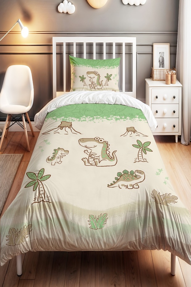 Dinosaur Age Patterned Single Baby Kids Bedding Set