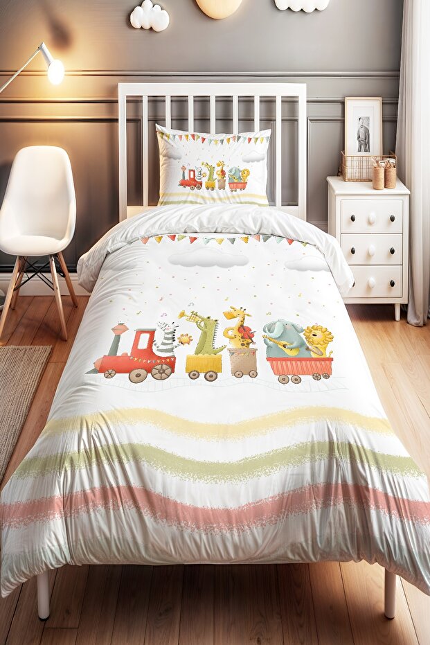 Musical Safari Train Patterned Single Baby Kids Bedding Set