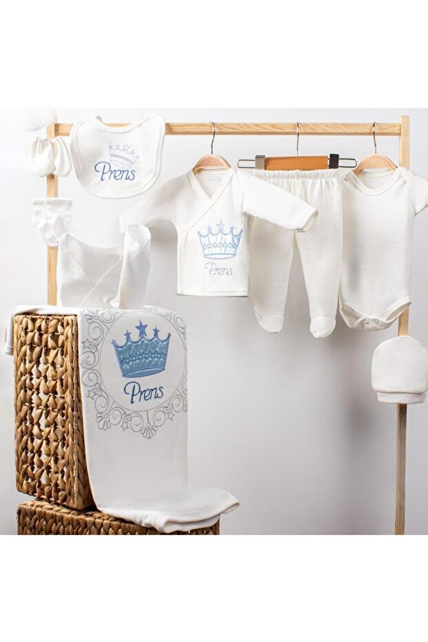 Newborn Baby Boy Bodysuit, Crown 2 Patterns, 10-Piece Hospital Exit Bodysuit Set, 100% Cotton (0-3 MONTHS)