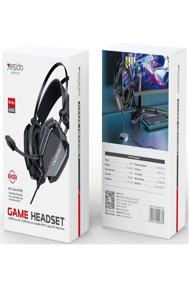 EK03 Kafa Üstü Kablolu Oyuncu Kulaklığı Mikrofonlu Işıklı Rainbow RGB Stereo Profesyonel Gaming - 3