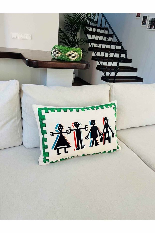 Decorative Humans Patterned Green Throw Pillow Cover - Heritage Series 40 X 60