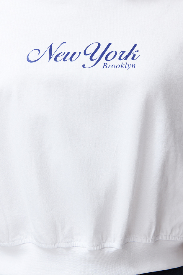 Beyaz %100 Kalın Pamuklu Slogan Baskılı Örme T-Shirt TWOSS24TS00013 - 5