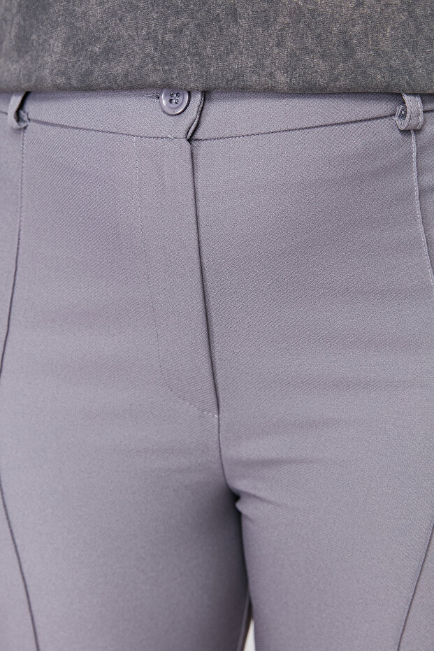 Gri Yüksek Bel Wide Leg/Geniş Paça Dokuma Kumaş Pantolon TBBAW24AR00032 - 4