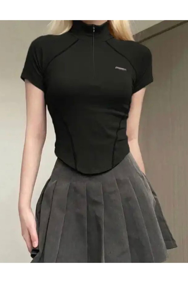 Y2K Vintage Streetwear Zip Collar Body T-Shirt