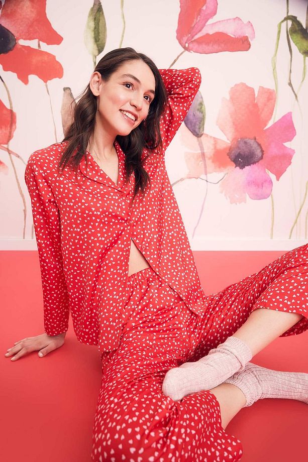 Fall In Love Regular Fit Pijama Yaka Kalp Desenli Pijama Üstü Z5321az23sp - 5