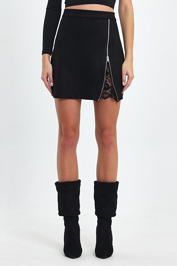 Lace Detail Suede Skirt