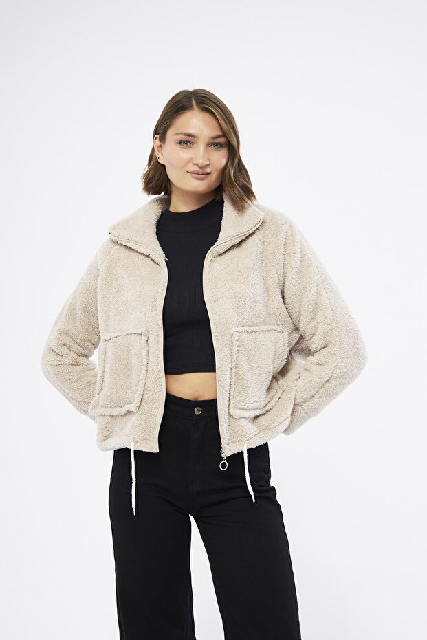 Women's Zippered Short Plush Coat