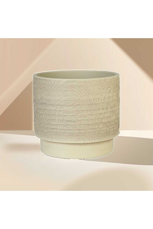 Waffle Seramik Vazo Bej Orta Boy - 3