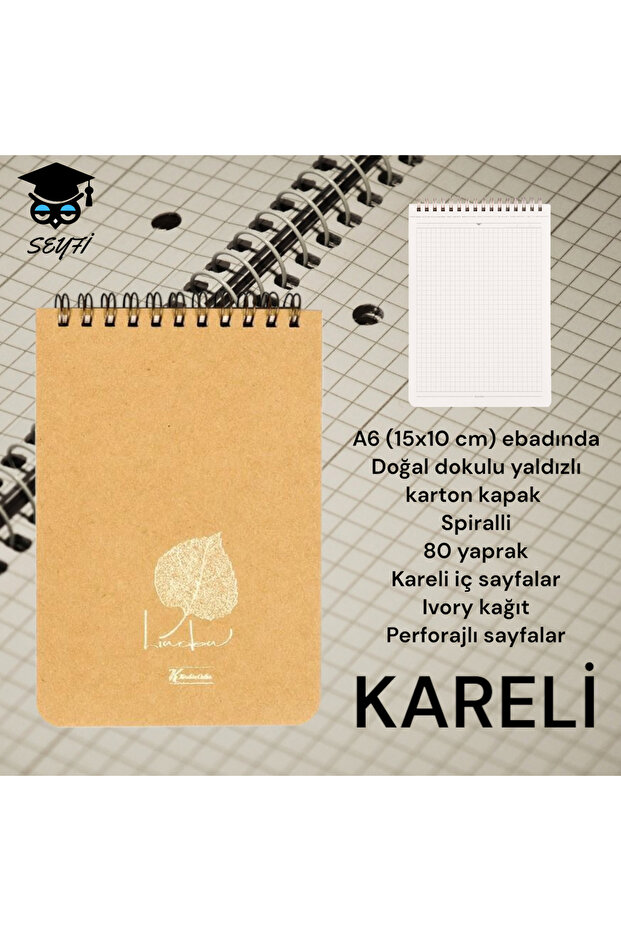 A6 (10X15 cm) CHECKED 80 SHEETS TOP WIRE NOTEBOOK CARDON COVER CREAM COLOR PAPER 1stHAMUR NOTEBOOK