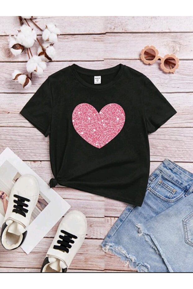 STYLE-X PINK HEART PRINTED CYCLING NECK 100% COTTON TSHIRT