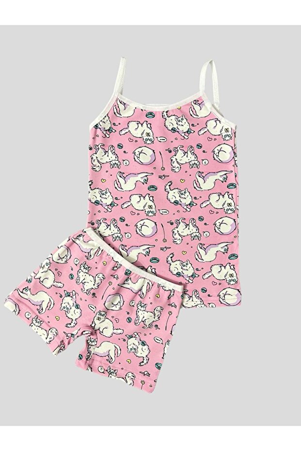 Girl's Cotton Cat Patterned Athlete Boxer Set