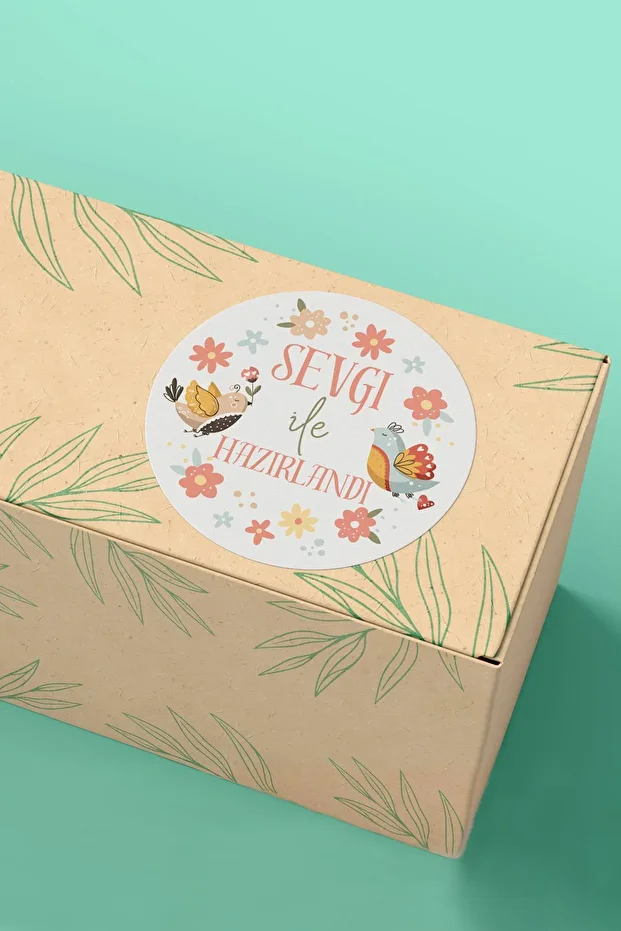 Sticker Çiçekli Sevgi ile Hazırlandı Yazılı Paketleme Kargo Etiketi - 3x3cm 90 Adet - ST2288 - 6