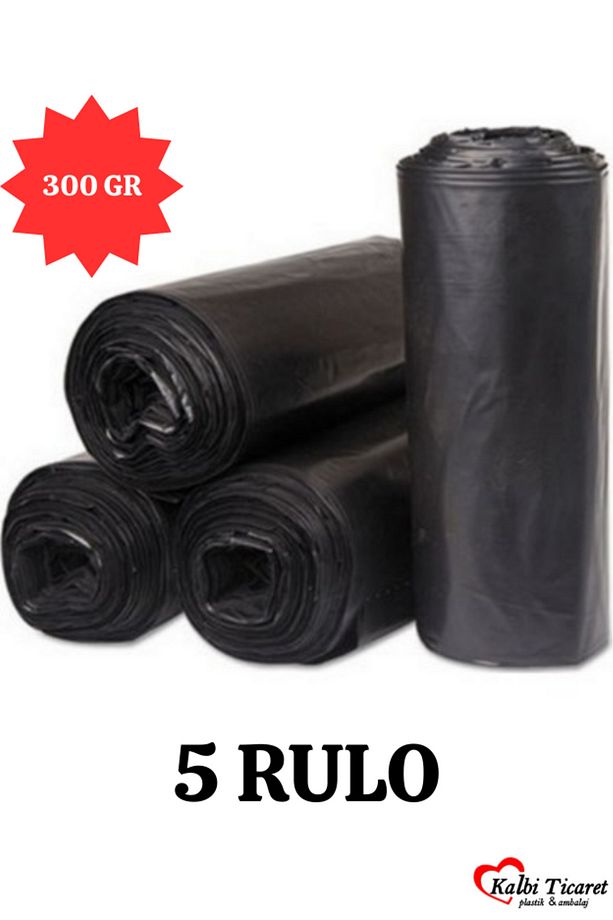 Kalın Çöp Torbası 300 gr X 5 Rulo Siyah Çöp Poşeti 80x110 Cm Jumbo Endüstriyel Çöp Torbası - 1