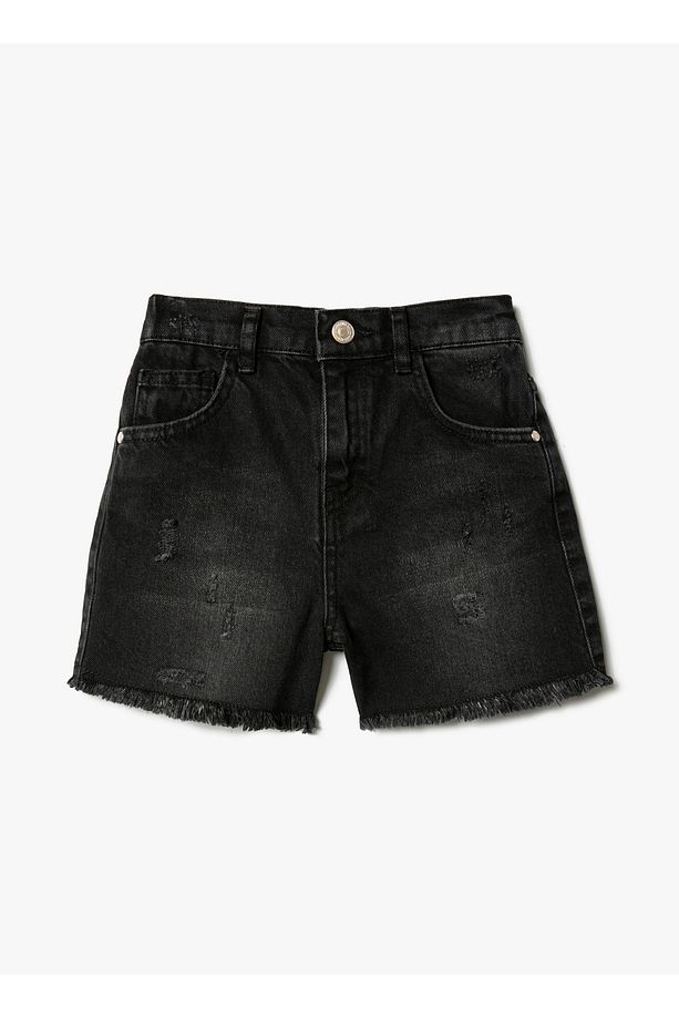 Yüksek Bel Regular Fit Siyah Kadın Şort 4SKG40019AD - 1