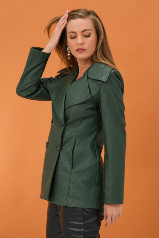 Düğmeli Deri Mont - 5