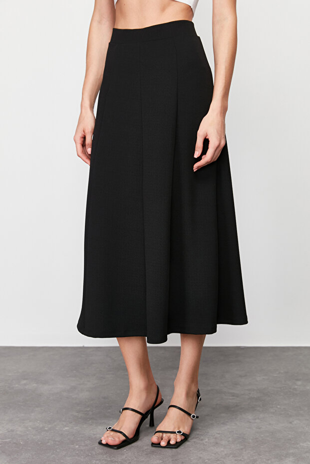 Siyah Kloş Maxi Esnek Midi Örme Etek TWOSS24ET00156 - 9