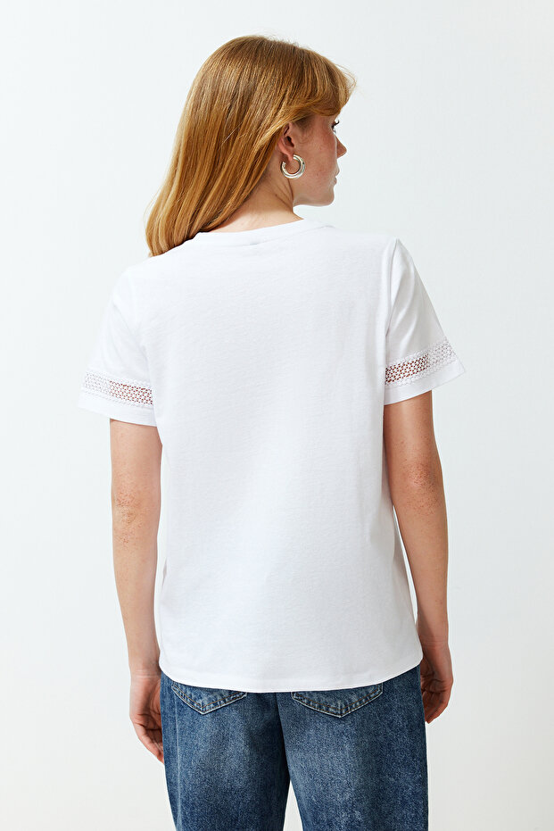 Beyaz Aksesuar Kalın Pamuklu Detaylı Basic/Regular Kalıp Örme T-Shirt TWOSS24TS00048 - 6