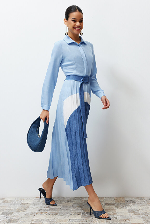 Modré tkané košilové šaty TCTSS24EB00119 - 2