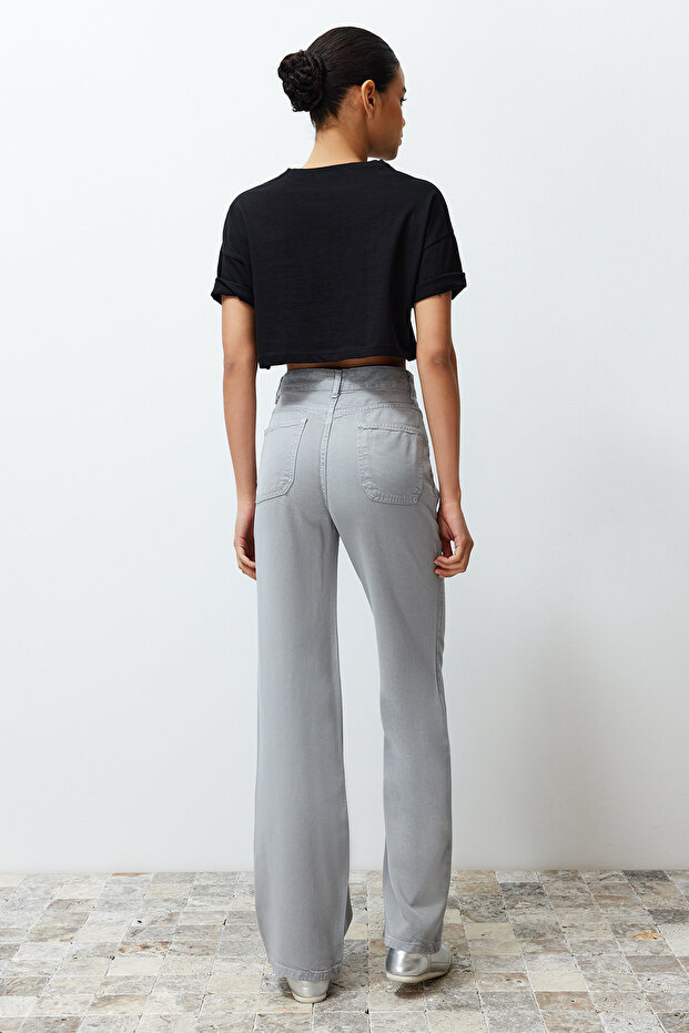 More Sustainable Gri %100 Tencel™ Düşük Bel Wide Leg Jeans TWOSS23JE00219 - 6