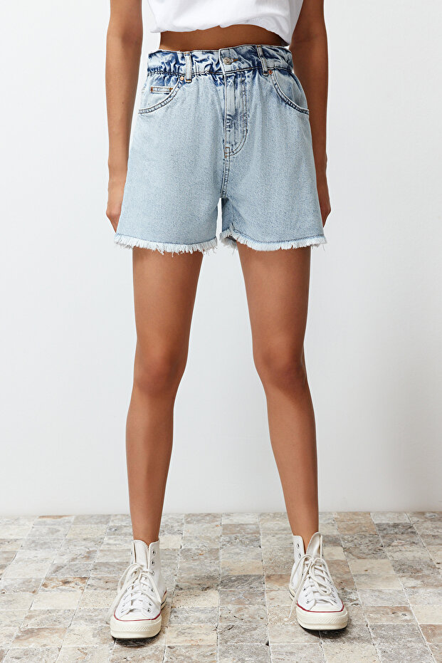 Açık Mavi Beli Lastikli Denim Şort TWOSS24SR00057 - 5