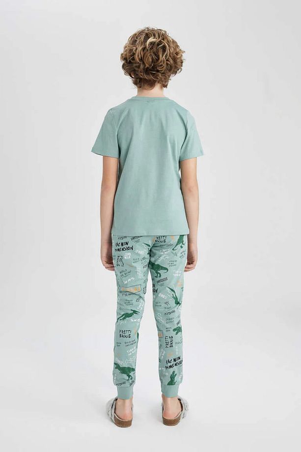 Erkek Çocuk Pijama Takımı Dinazor Baskılı Kısa Kollu Üst Beli Lastikli Uzun Alt Z9178a624sm - 4