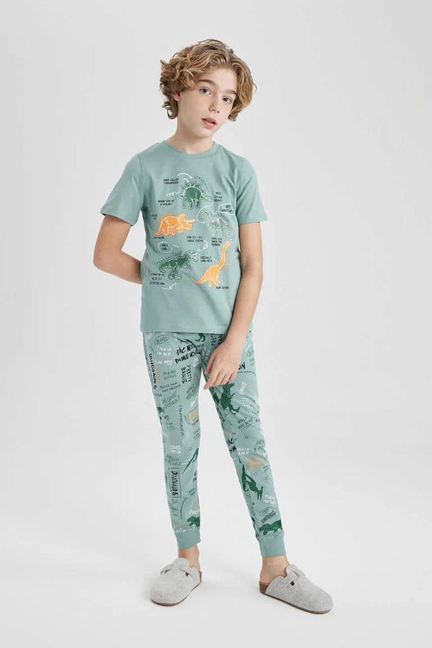 Erkek Çocuk Pijama Takımı Dinazor Baskılı Kısa Kollu Üst Beli Lastikli Uzun Alt Z9178a624sm - 2
