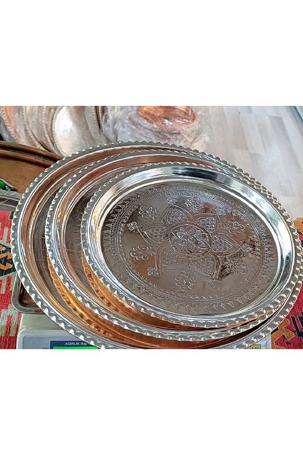 Bakır El İşlemeli Nikelli Tepsi 28 cm (1mm) - 2