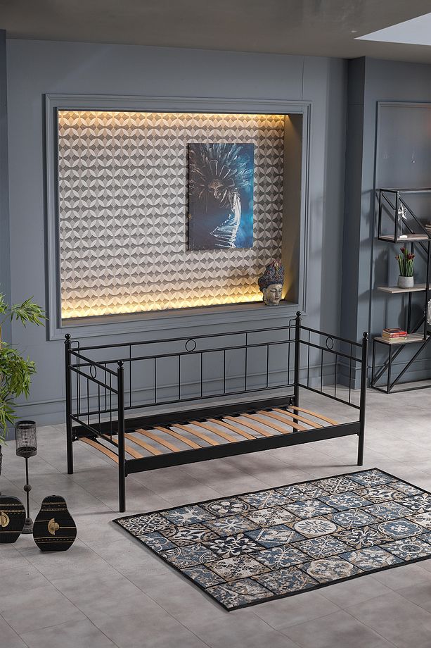 Alpas Metal Sofa Sedir 90x200 Siyah (AHŞAP LATALI) - 7