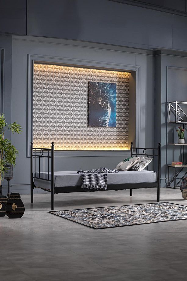 Alpas Metal Sofa Sedir 90x200 Siyah (AHŞAP LATALI) - 4