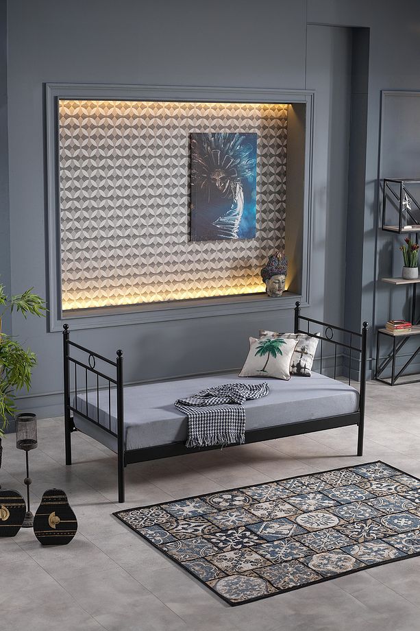 Alpas Metal Sofa Sedir 90x200 Siyah (AHŞAP LATALI) - 3