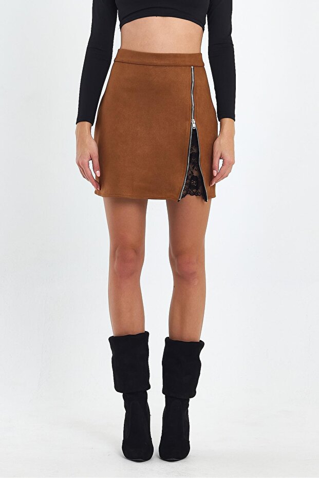 Lace Detail Suede Skirt