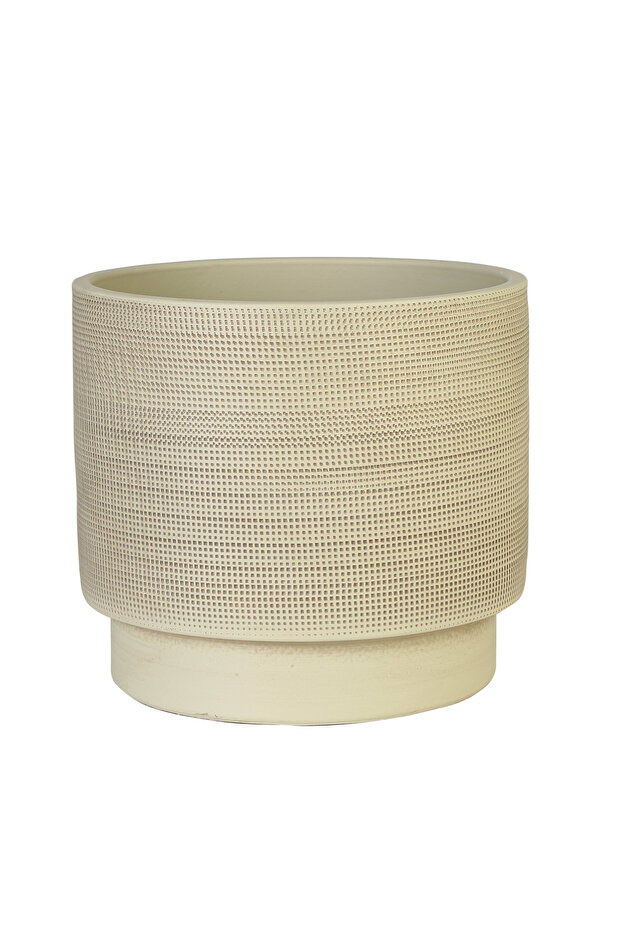 Waffle Seramik Vazo Bej Orta Boy - 1