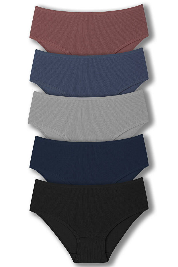 5-Piece Cotton Ribbed High Waist Large Size Women's Panties
