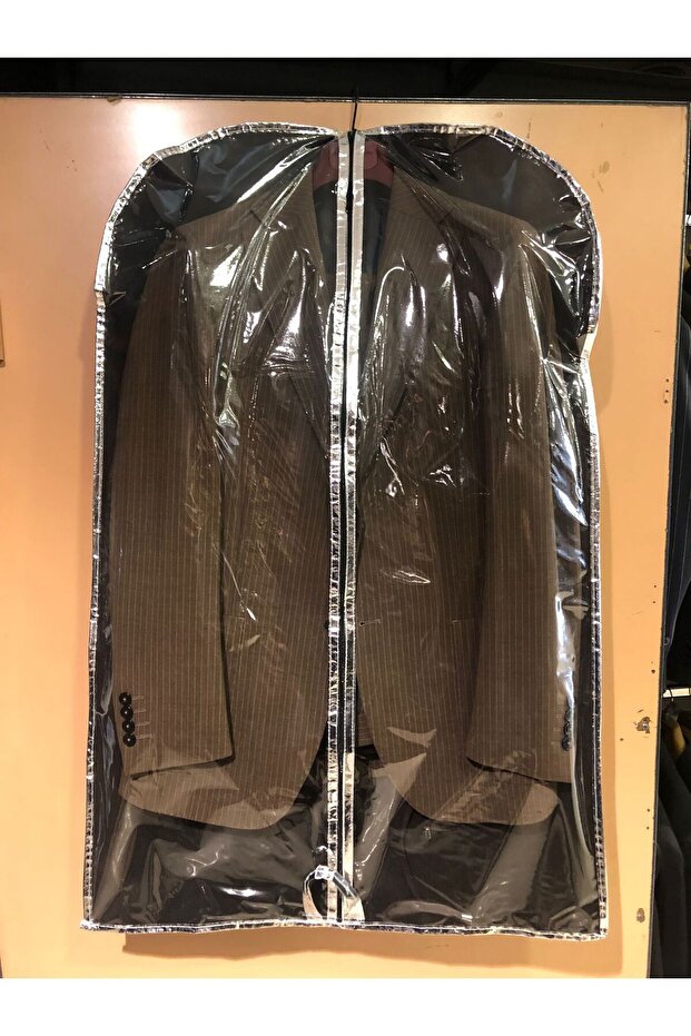 Suit Cover, Transparent Clothes Carrying Bag, Edge Strip Metalized SILVER Piping, 64x100 cm,