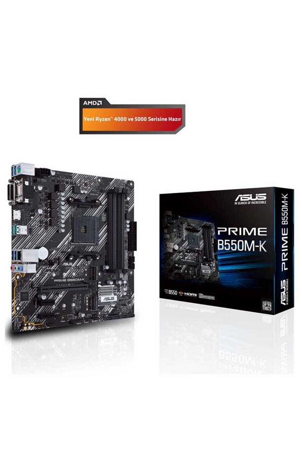 PRIME B550M-K Sata,M2 Ddr4 4440MHz Usb 3.2 Hdmi Vga Dvi Ses G.Lan AM4 mATX Anakart - 1