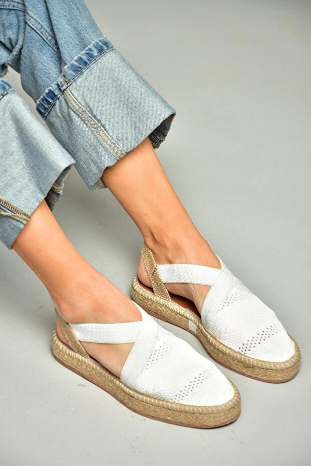 S404010106 White Lace Fabric Women's Espadrille Sandals