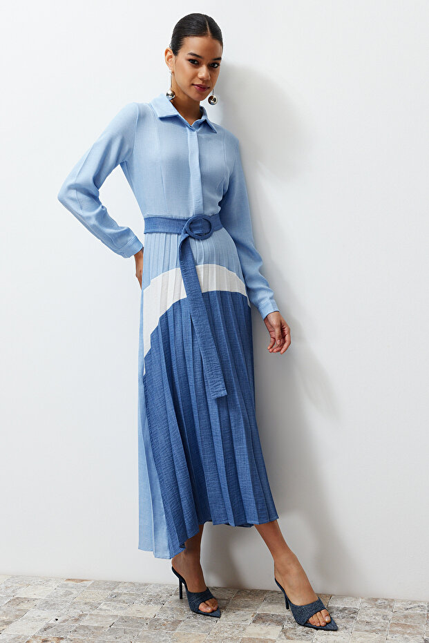 Modré tkané košilové šaty TCTSS24EB00119 - 3