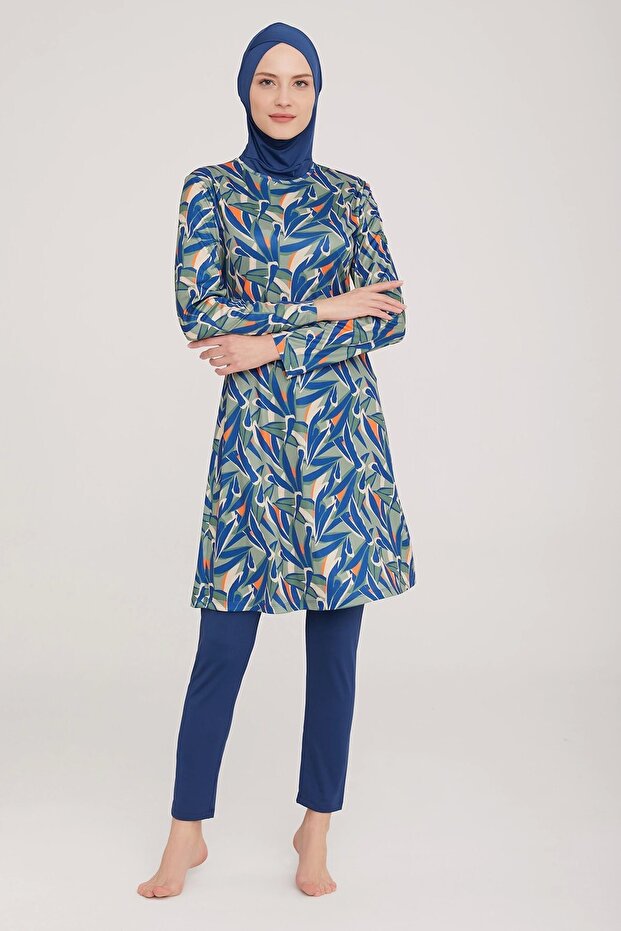 Lycra Full Covered Hijab Swimsuit Aleen 9029 Light Navy Blue