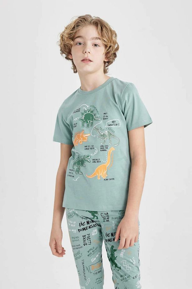 Erkek Çocuk Pijama Takımı Dinazor Baskılı Kısa Kollu Üst Beli Lastikli Uzun Alt Z9178a624sm - 3
