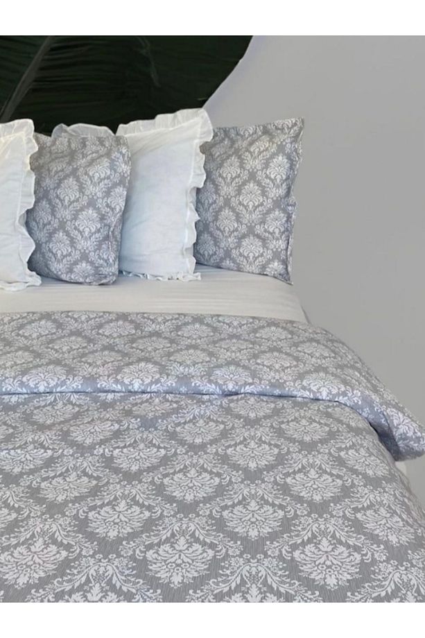 Damask Desen Gri Lüks Nevresim Takımı - Seti Tek Kişilik 1. Kalite - 2